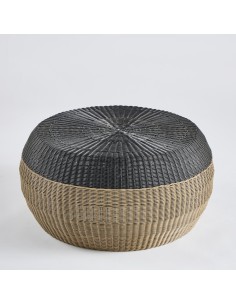 Large footstool with metal structure and two-tone resin weave - resin