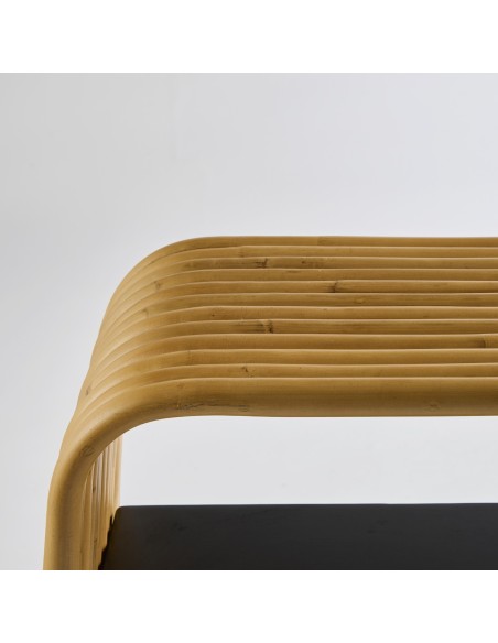 Riviera console in natural rattan with metal shelves 054