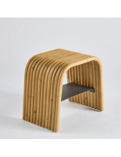 Table basse Riviera en rotin naturel et étagère métal 056