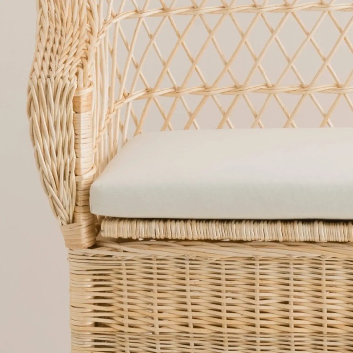 White wicker bench cushion