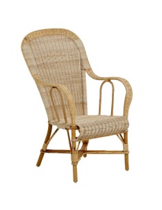High-back grandfather armchair in natural rattan