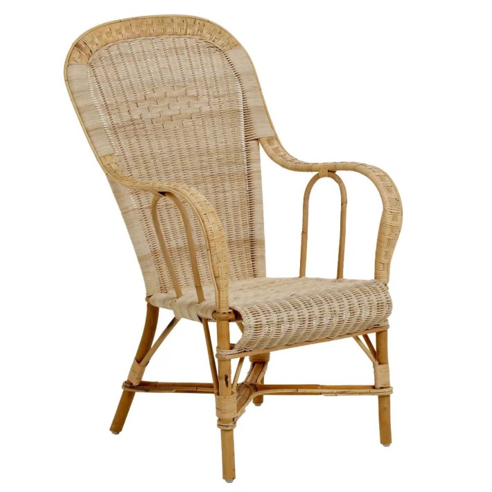 Fauteuil grand père haut dossier en rotin naturel