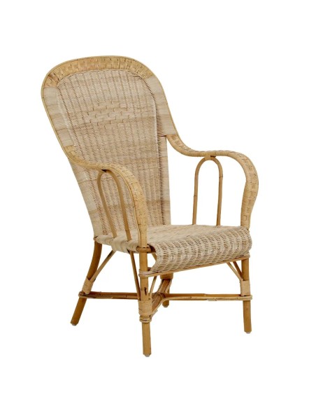 High-back grandfather armchair in natural rattan