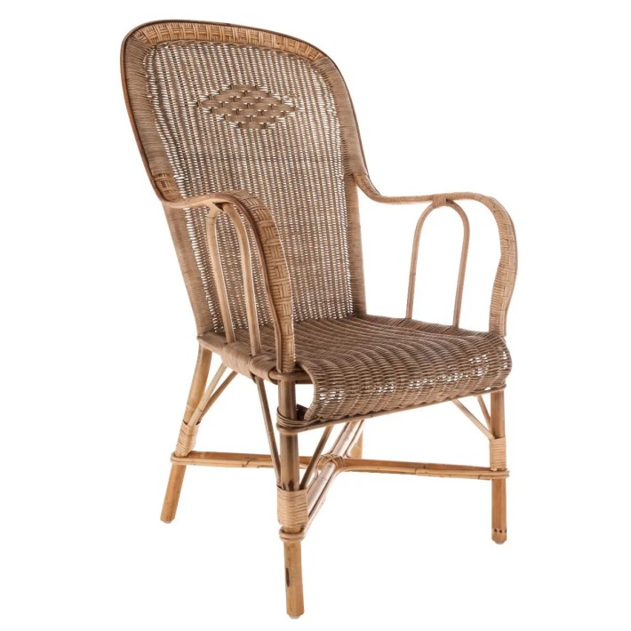 Fauteuil grand père haut dossier en rotin naturel