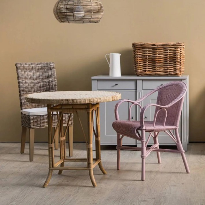 Natural woven rattan table Eugénie ambiance re-edition