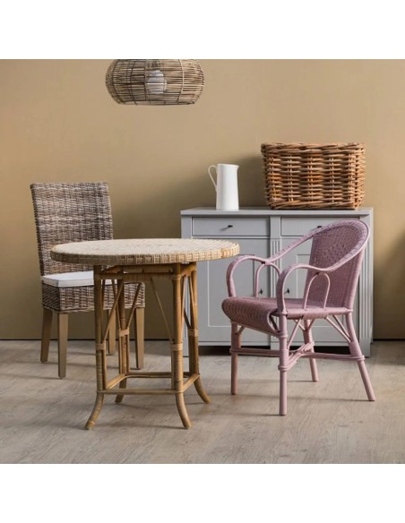 Natural woven rattan table Eugénie ambiance re-edition