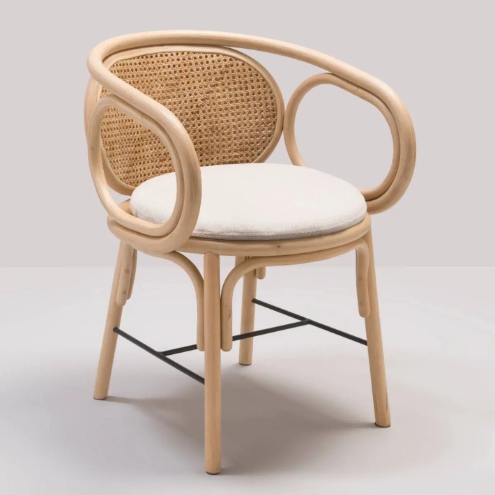 Fauteuil de table CONTOUR coussin tissu écru Migliore