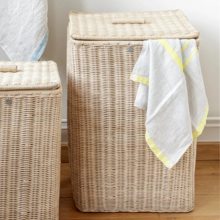 Large rectangular natural rattan laundry basket