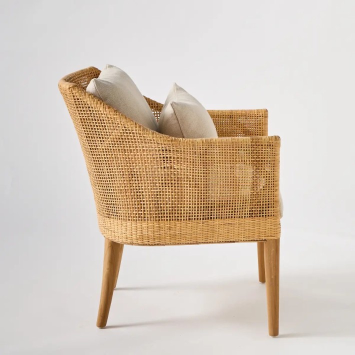 Profile view Saigon rattan and teak cane armchair