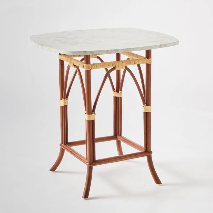 Bagatelle pedestal table with white marble-effect laminate top