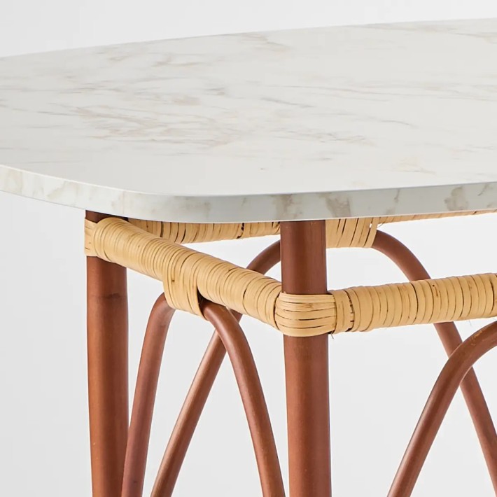 zoom white marble-effect laminate top on Bagatelle rattan base