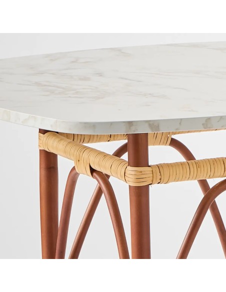 zoom white marble-effect laminate top on Bagatelle rattan base