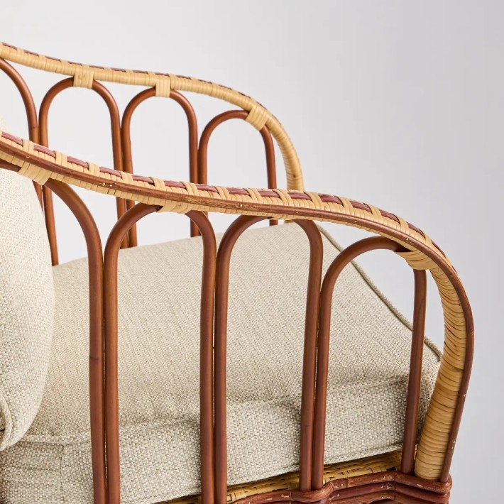 Detail of armrest in woven natural rattan Bagatelle collection by KOK MAISON