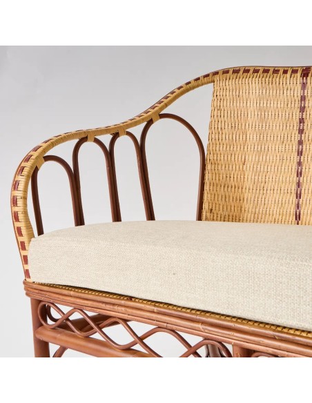 Detail of Bagatelle natural woven rattan 2-seater sofa with arched armrests