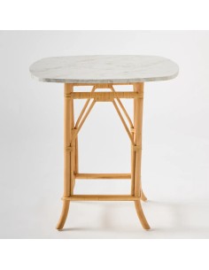 Table Eugénie en rotin naturel avec plateau stratifié effet marbre blanc 2