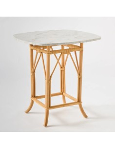 Eugénie table in natural rattan with white marble-effect laminate top