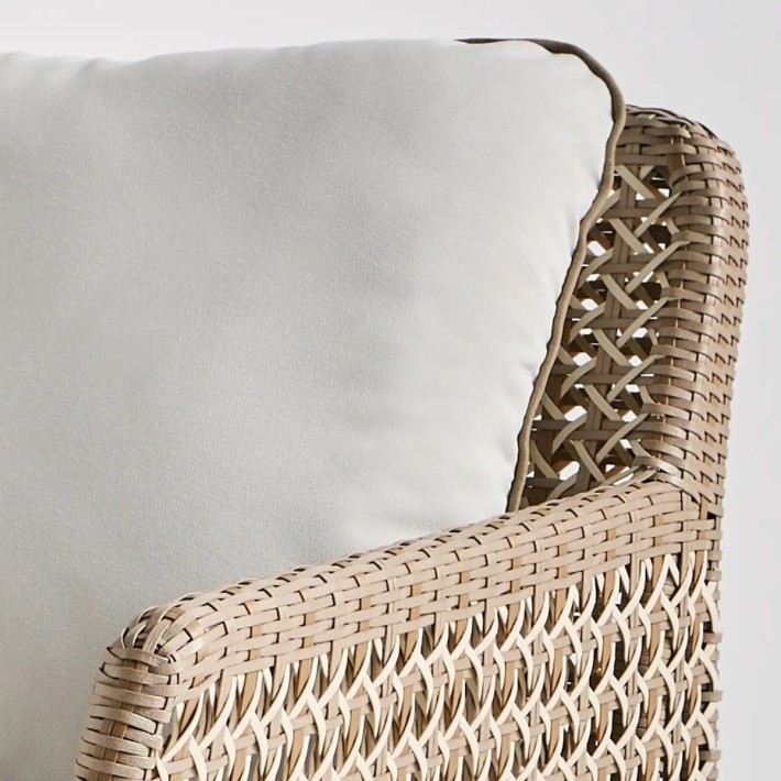 Detail of outdoor armchair cushion in ANTIBES RECIF woven resin