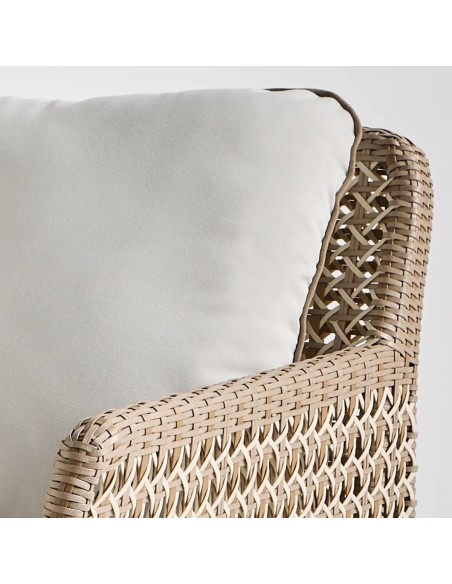 Detail of outdoor armchair cushion in ANTIBES RECIF woven resin
