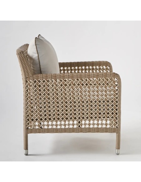 Profile view outdoor woven resin armchair ANTIBES RECIF