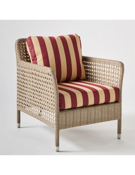ANTIBES RECIF armchair in burgundy striped fabric
