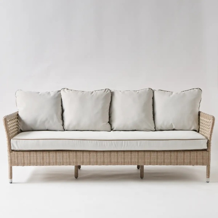 Front view 3 seater outdoor sofa in woven resin ANTIBES RECIF