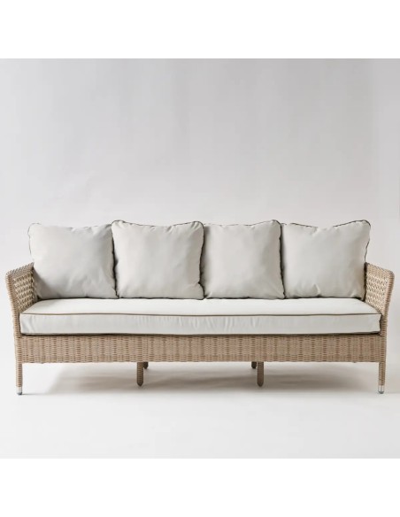 Front view 3 seater outdoor sofa in woven resin ANTIBES RECIF