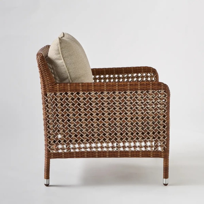 Side view outdoor armchair in woven resin 3 colours ANTIBES LATERITE