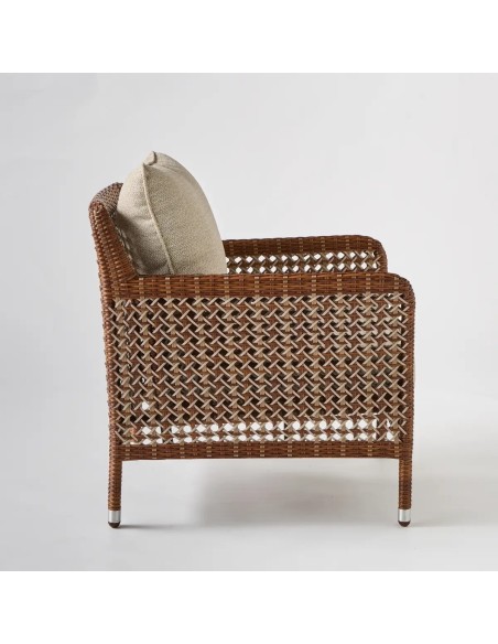 Side view outdoor armchair in woven resin 3 colours ANTIBES LATERITE