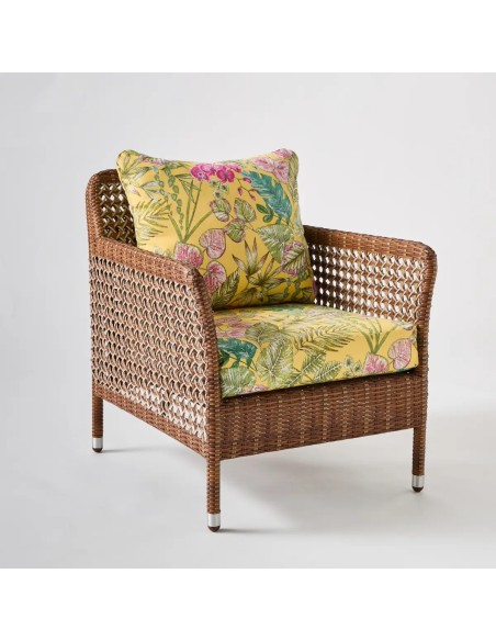 Resin armchair ANTIBES LATERITE fabric bouquet yellow