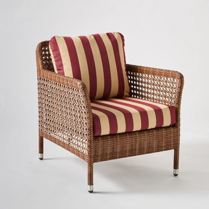 ANTIBES LATERITE resin armchair in burgundy striped fabric