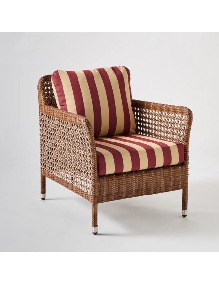 ANTIBES LATERITE resin armchair in burgundy striped fabric