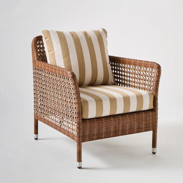 Fauteuil en résine ANTIBES LATERITE tissu rayures beiges