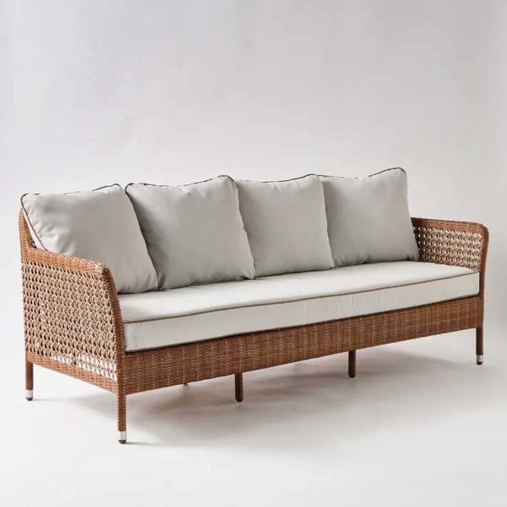 3-seater sofa in ANTIBES LATERITE resin with pearl grey fabric