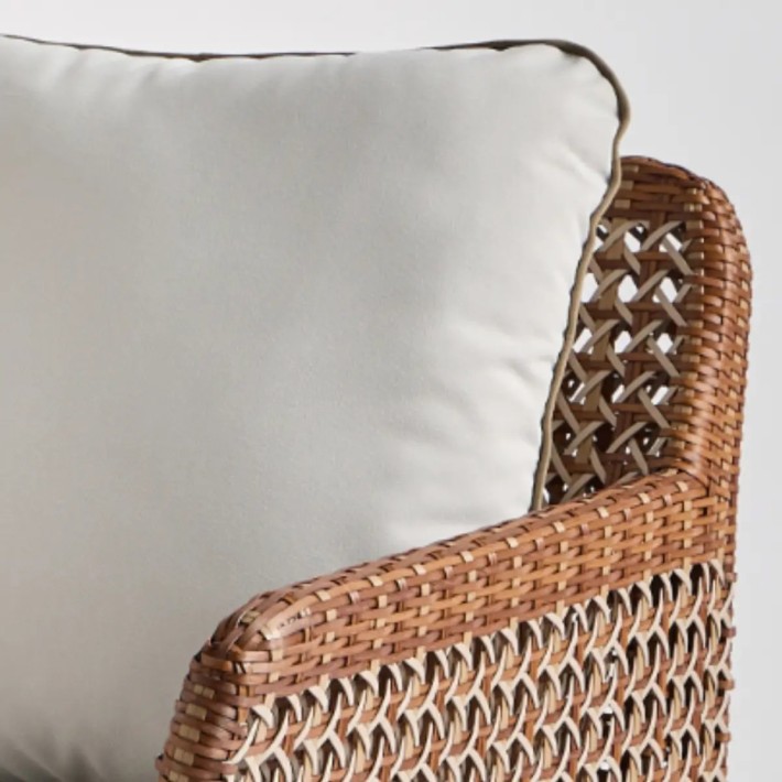 Detail of cushion in pearl grey fabric 3-seater sofa ANTIBES LATERITE