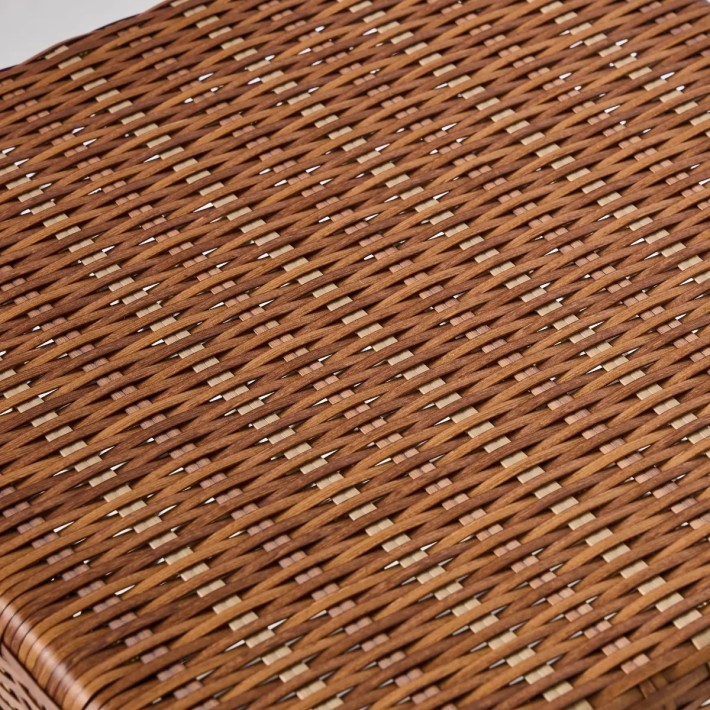 Zoom tressage résine du plateau tables basses collection Antibes latérite