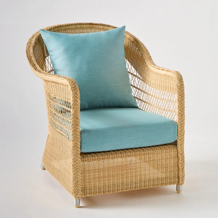 Fauteuil de jardin BIARRITZ RESINE NATURELLE tissu aqua