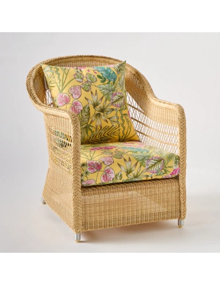 Fauteuil de jardin BIARRITZ RESINE NATURELLE tissu bouquet yellow