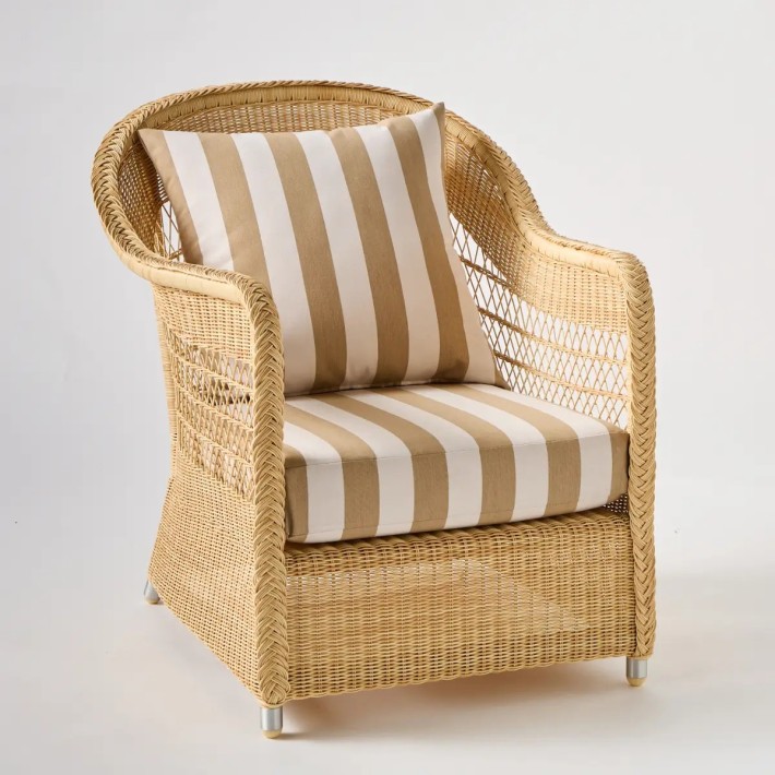 Fauteuil de jardin BIARRITZ RESINE NATURELLE tissu rayures beiges