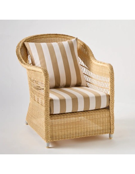 Fauteuil de jardin BIARRITZ RESINE NATURELLE tissu rayures beiges