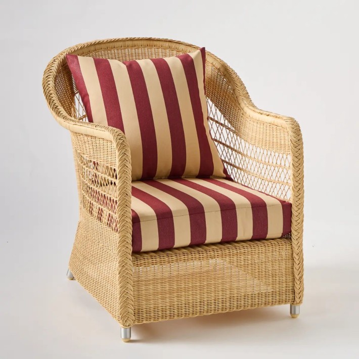 Fauteuil de jardin BIARRITZ RESINE NATURELLE tissu rayures bordeaux