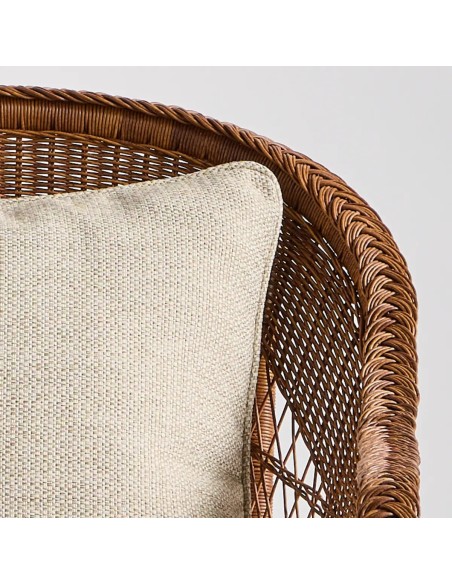 Detail of cushion in grey chenille fabric BIARRITZ armchair RESINE CHATAIGNE