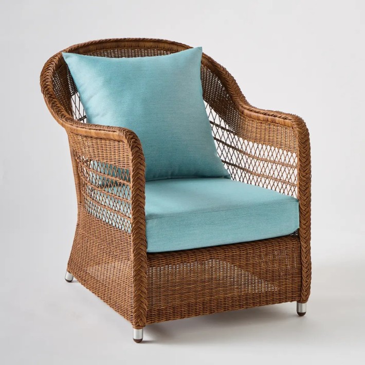 Fauteuil de jardin BIARRITZ RESINE CHATAIGNE tissu bleu