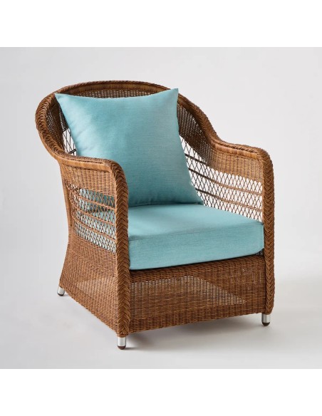 Fauteuil de jardin BIARRITZ RESINE CHATAIGNE tissu bleu