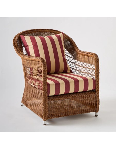 Fauteuil de jardin BIARRITZ RESINE CHATAIGNE tissu rayures bordeaux