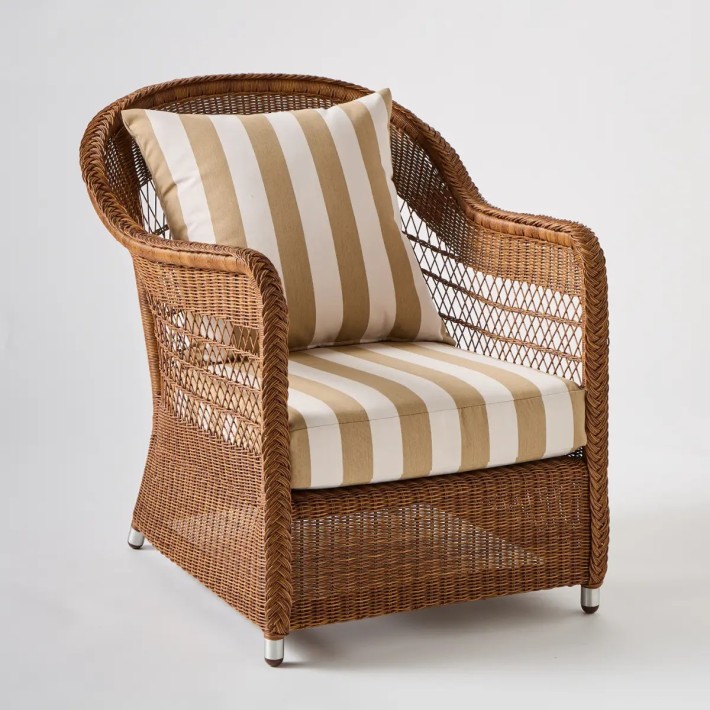 BIARRITZ garden armchair RESINE CHATAIGNE fabric beige stripes