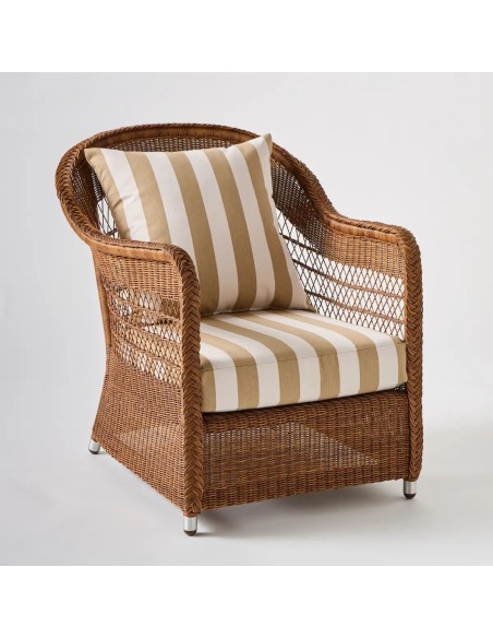 Fauteuil de jardin BIARRITZ RESINE CHATAIGNE tissu rayures beiges
