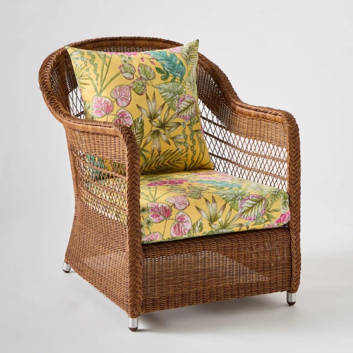 Fauteuil de jardin BIARRITZ RESINE CHATAIGNE tissu bouquet yellow