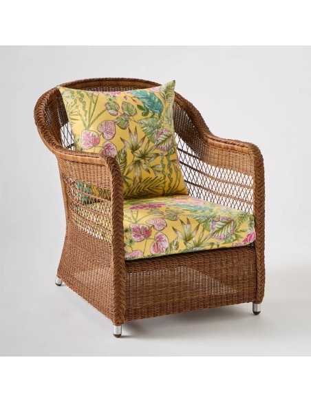 Fauteuil de jardin BIARRITZ RESINE CHATAIGNE tissu bouquet yellow