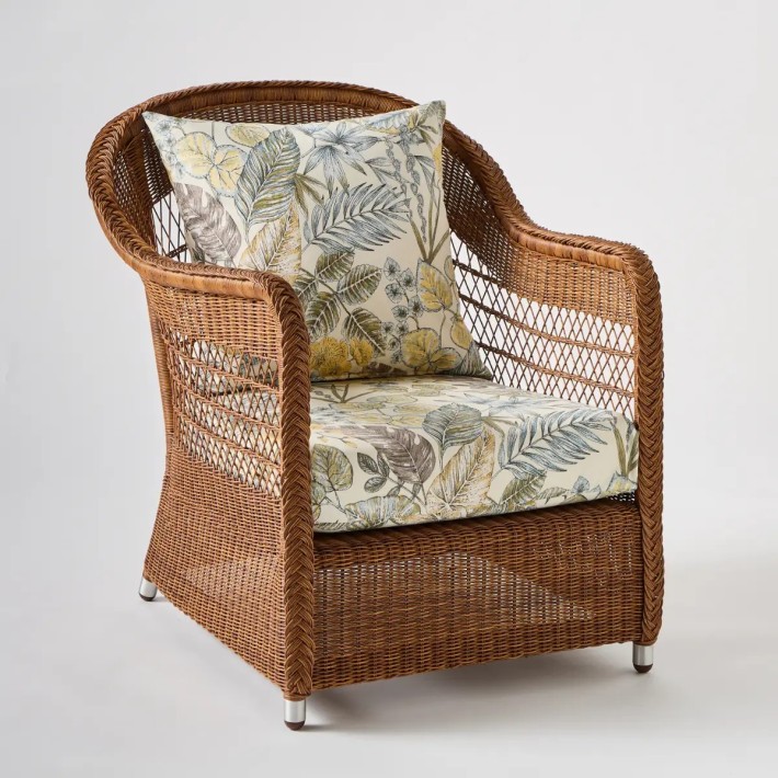 BIARRITZ garden armchair RESINE CHATAIGNE fabric bouquet ecru