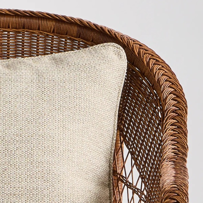 Detail of cushion and braided armrest 3-seater sofa BIARRITZ RESIN CHATAIGNE